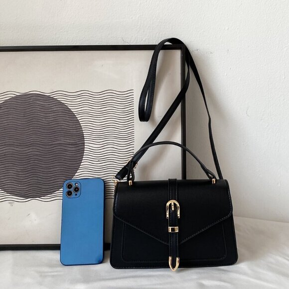 Black Casual Women's Lightweight Buckle Decor Square Bag - Picture 5 of 5